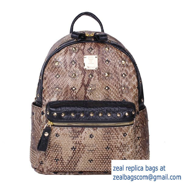 High Quality Replica MCM Armour Small Backpack Snake Leather MC2095S Brown - Click Image to Close